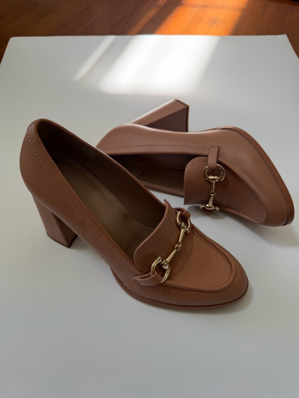 BCBG Classic Leather Block Heel Loafers - Brown